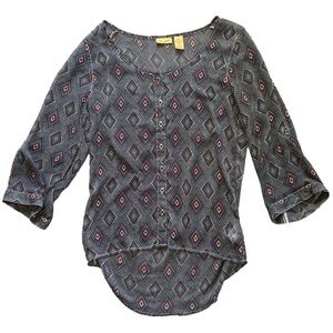 Wrangler super oversized sheer colorful pattern button down blouse size s